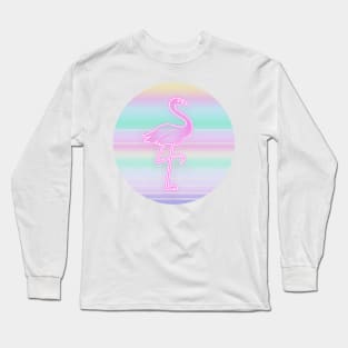 80's Retro Flamingo On Iridescent Color Sun Long Sleeve T-Shirt